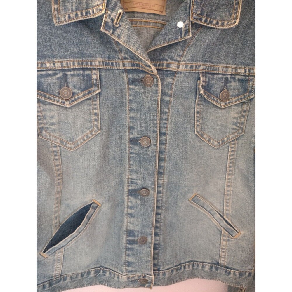 Levi Strauss Levi's Blue Tailored Lightly Distressed Denim Jacket Womens Medium - Picture 3 of 9